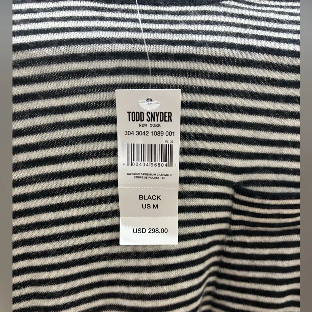 NWT | Todd Snyder | PREMIUM CASHMERE POCKET TEE IN BLACK STRIPE - Picture 10 of 10